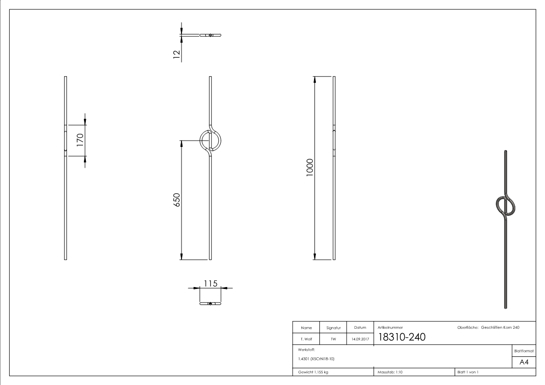 Ornement en forme de barre sauf au centre, V2A