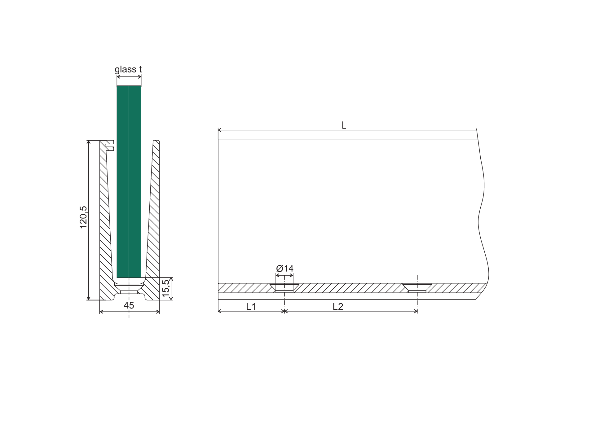 Ganzglasgelaenderprofil Aluminium 2500 mm Oberverankerung fuer Glas 12-21-52 mm Satin-ELOX-89-11AL00042500SE-A.4