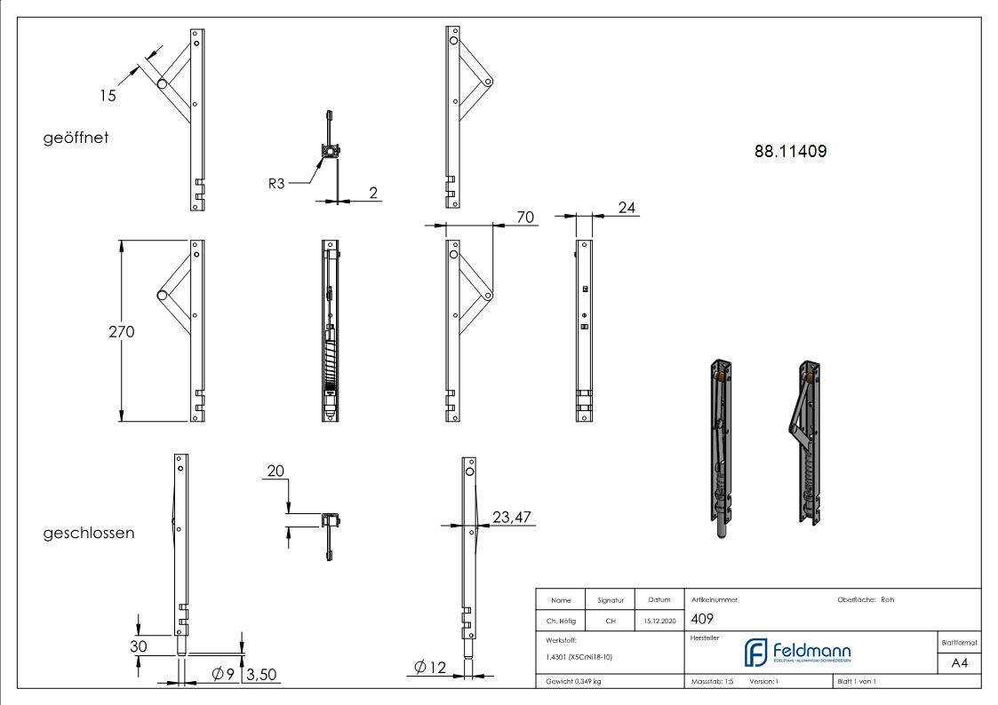 Verrouillage de portail à boulonner avec articulation, V2A
