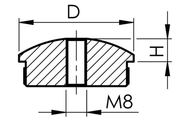Rohrstopfen leicht gewoelbt mit Gewinde- M8 fuer Rundrohr- Ø 42-4x2-0 mm V2A-11-5063-A.4
