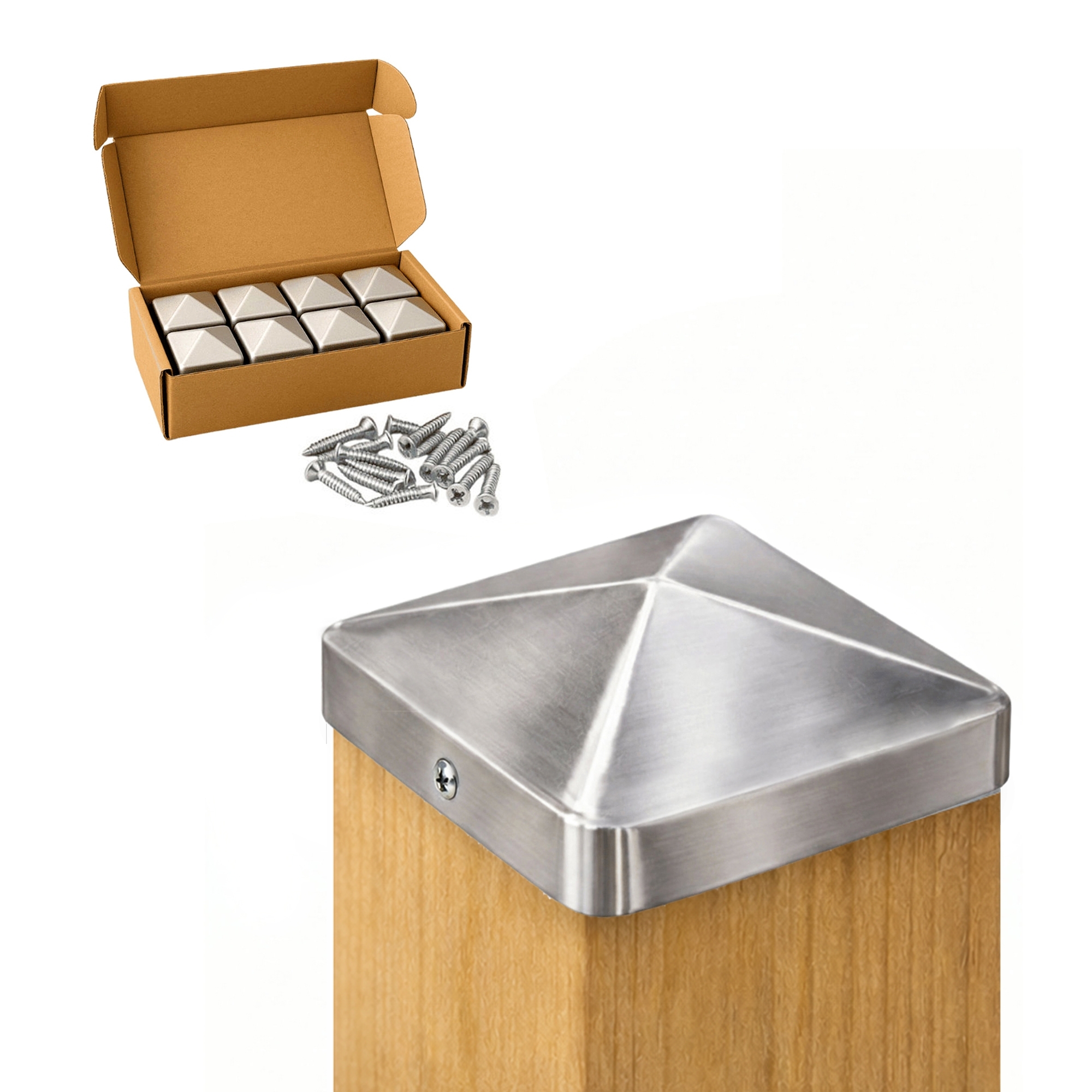 Pfostenkappe 90x90 mm Edelstahl V2A geschliffen – 10er Set inkl. Schrauben-60220-90-022