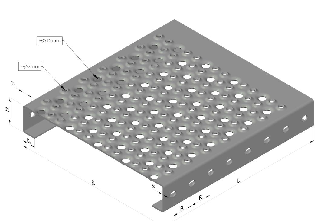 Profilé en tôle échelon | Type N | Dimensions : 800x240x70 mm | S235JR, galvanisé à chaud en bain complet
