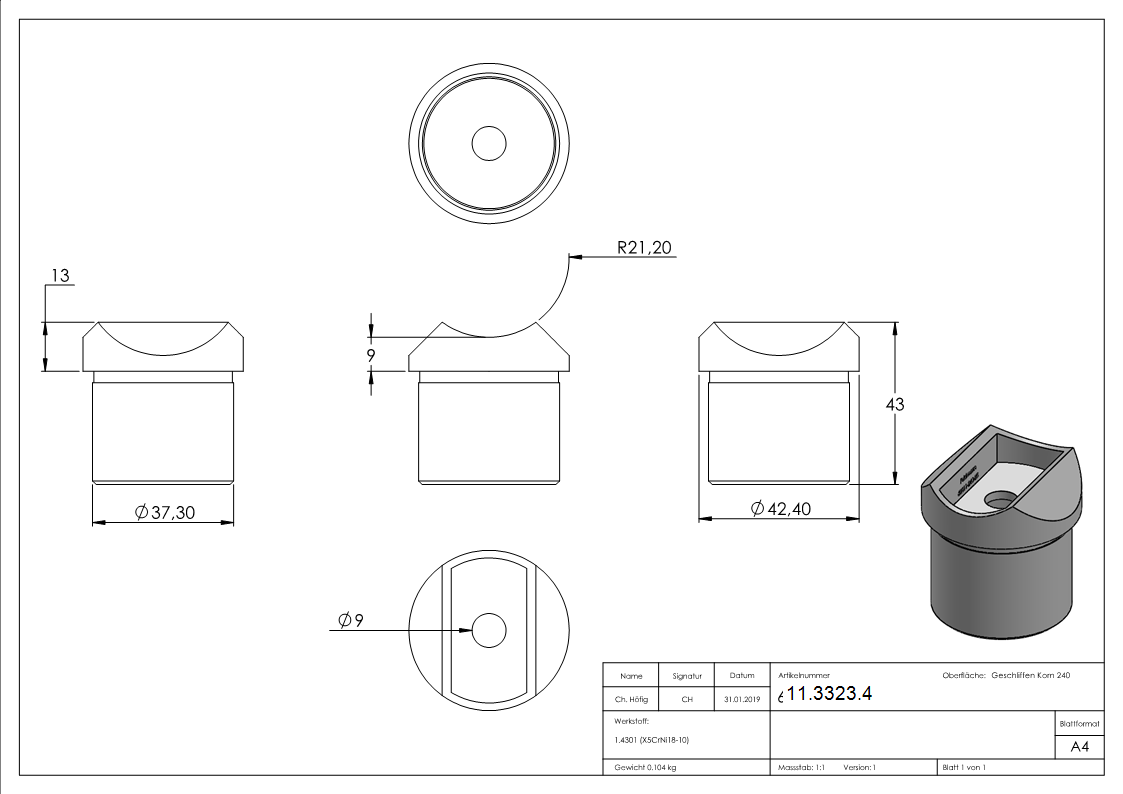 Sellette à coller pour tube rond Ø 42,4x2,6 mm V2A