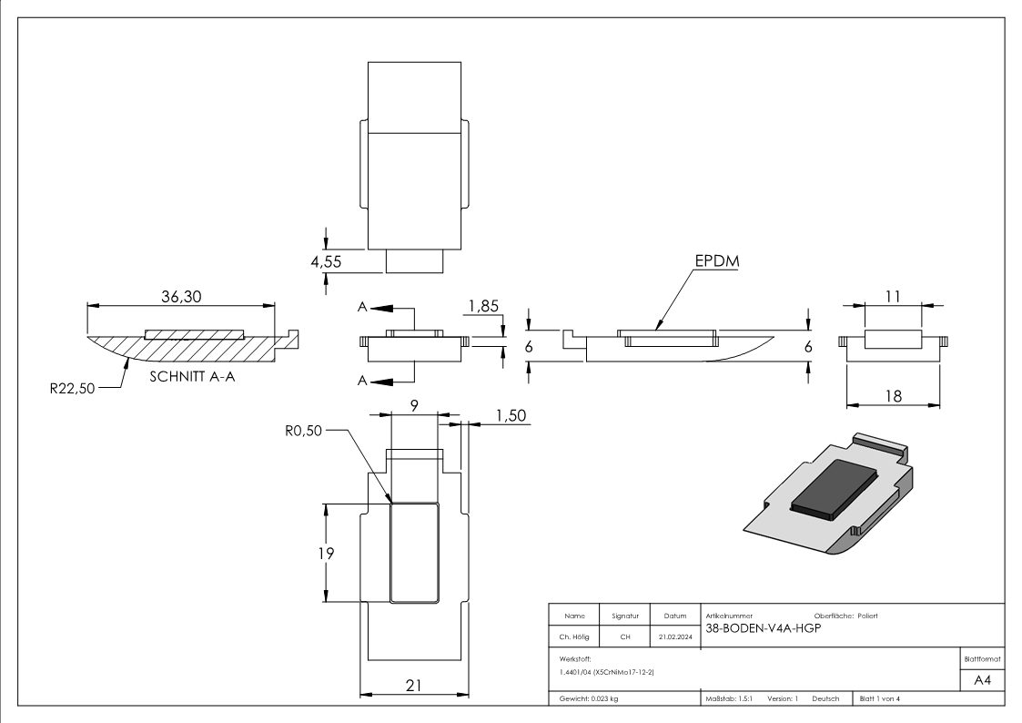 Plaque fusible pour mod. 38 - V4A