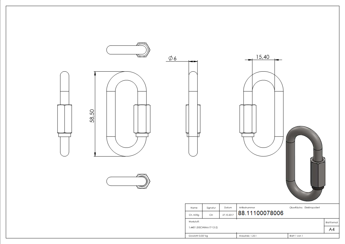Schraubverbinder 6mm- V4A-88.11100078006