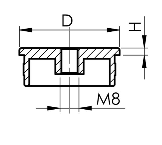 Rohrstopfen flach mit Gewinde- M8 fuer Rundrohr- Ø 42-4x2 mm V2A-11-5241-A.4