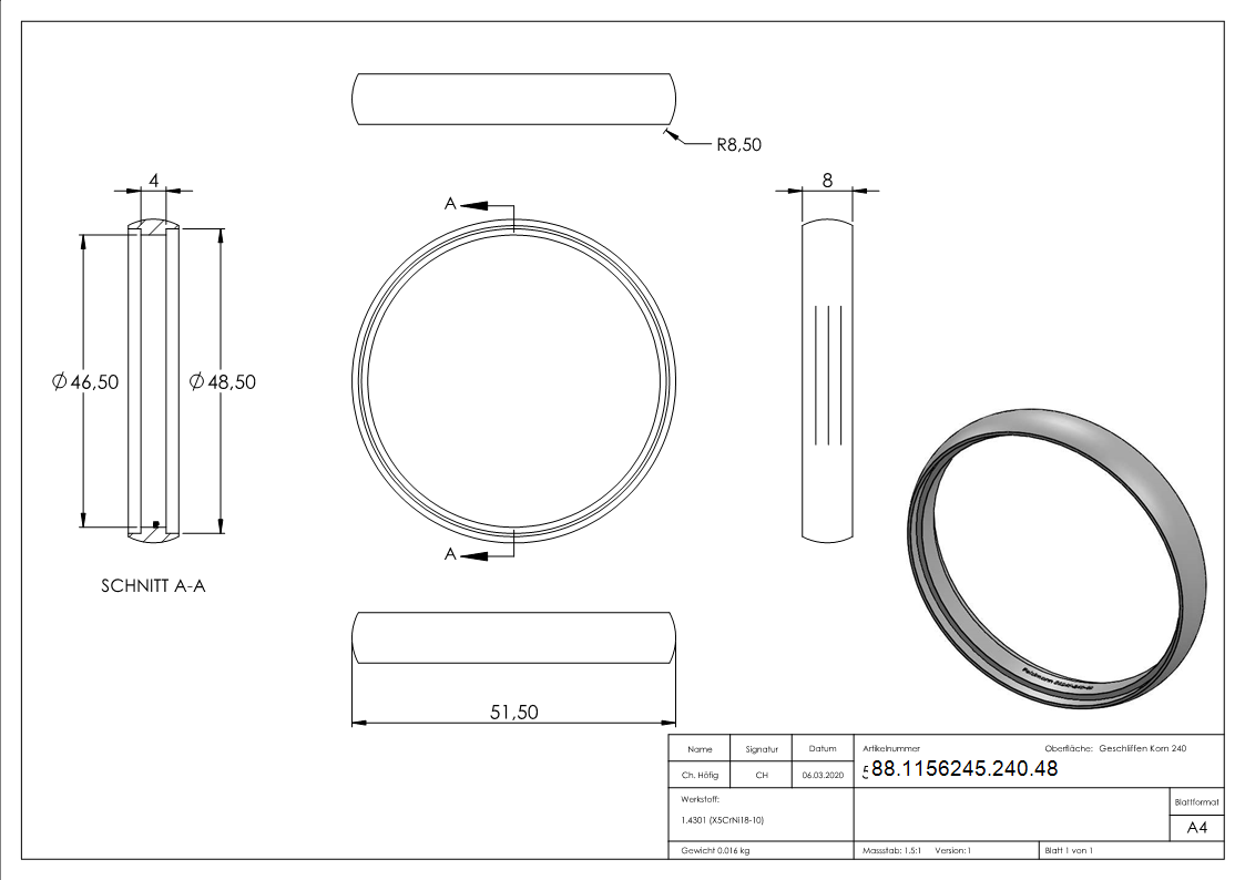 Anneau pour tube 48,3mm, V2A