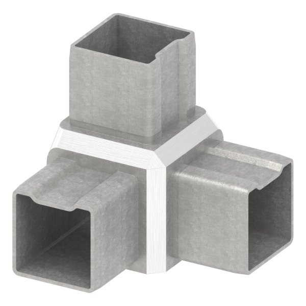 Eckstueck V2A fuer Rohr 40x40x2 mm 90° 3 Abgaenge zum Stecken-88-1110144040.V2A