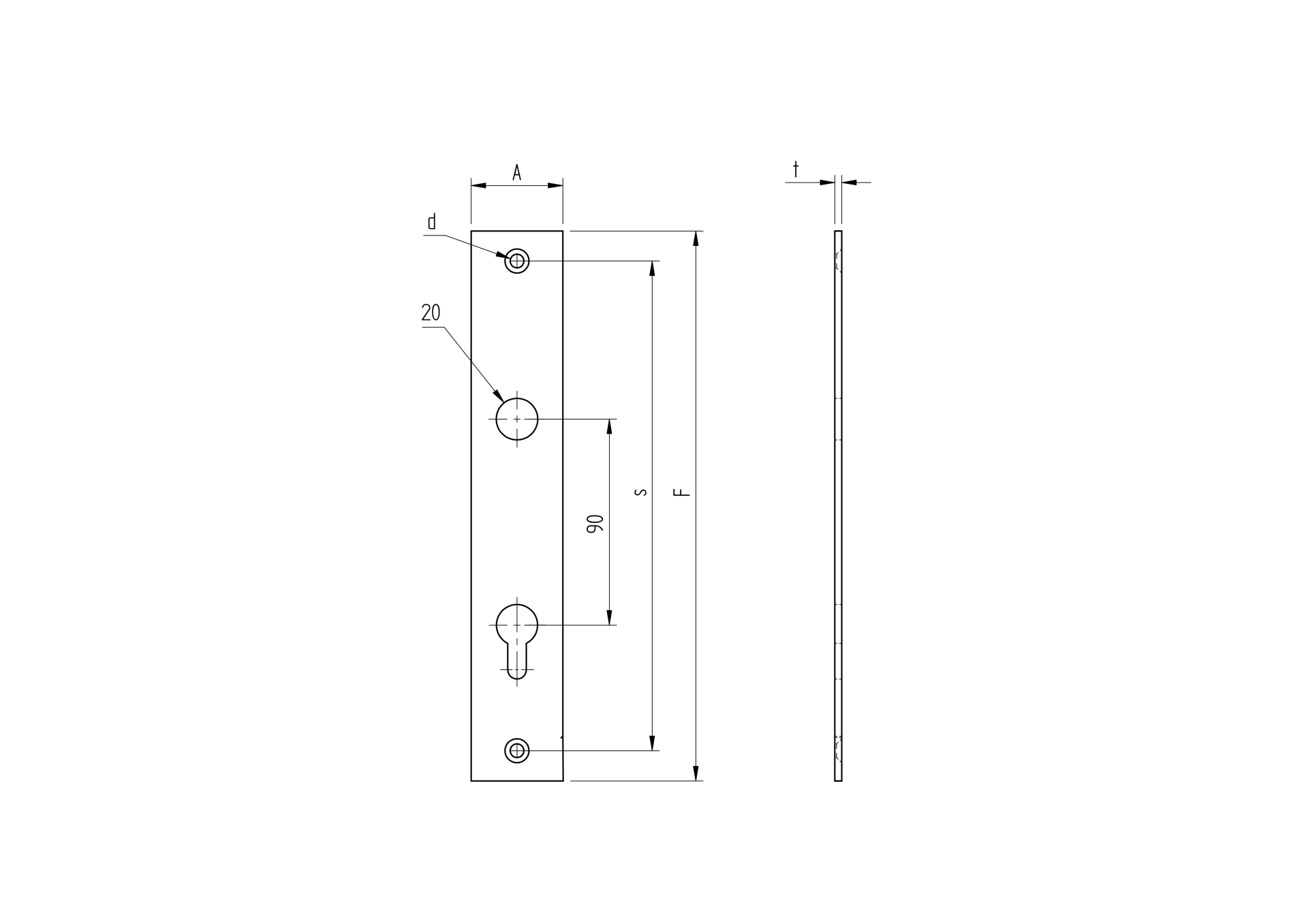 Schlossplatte Stahl 260x60 mm Staerke 3 mm Axialabstand 90 mm Dekoriert-89-11D15590-A.4
