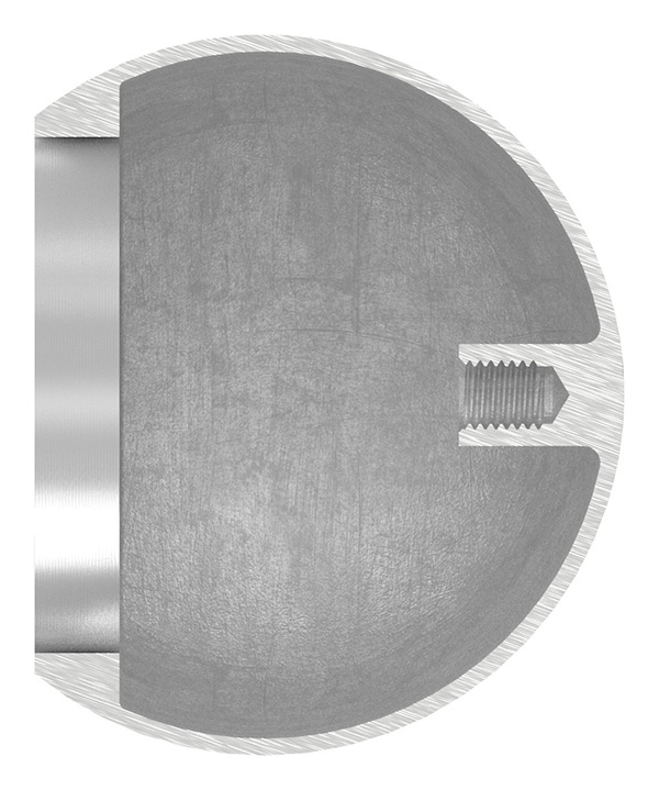 Abschlusskugel Edelstahl V2A fuer Rohr Ø 60-3 mm- Kugel Ø 85 mm- hohl- M8- Korn 240-88-1150283.240H