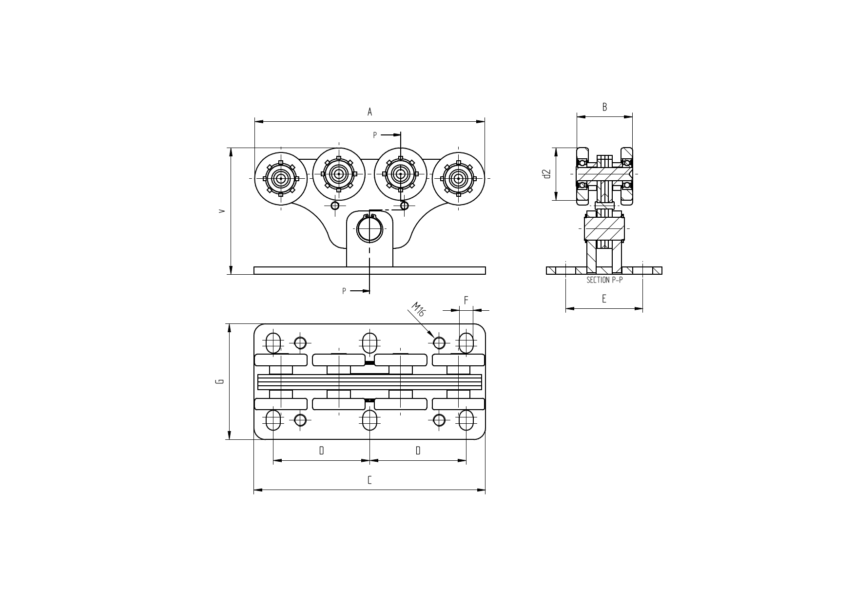 Laufwagen 8-rdrig Stahl verzinkt fr C-Profil 136 x 142 mm-89-11H34B4136X142-A.4