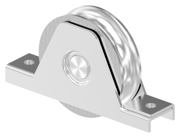 Schiebetorrolle Edelstahl V4A Ø 90 mm Rundrille Ø 20 mm mit Buegel-88-11340-90.V4A