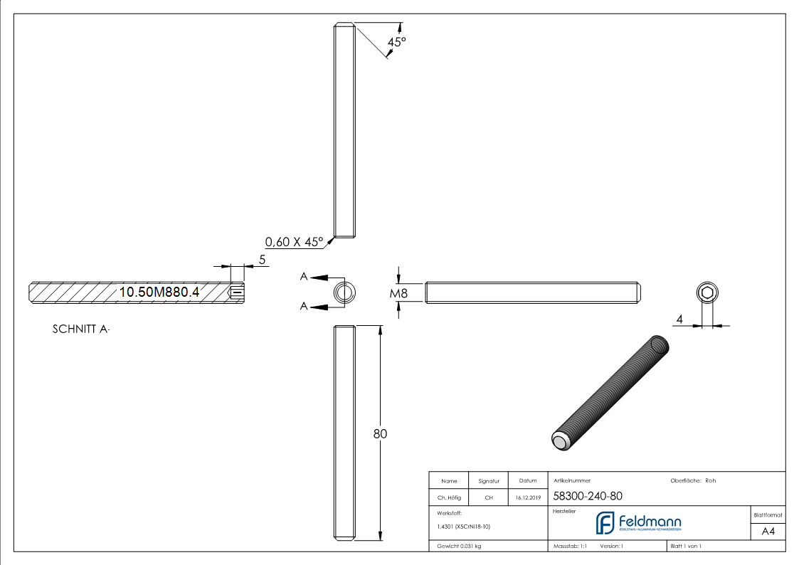 Gewindestift M8x80 mm V2A-10-50M880.4