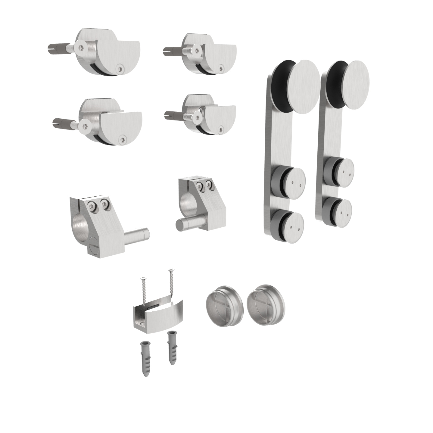 Glastuer Schiebetuer Beschlagset Oberfuehrung Edelstahl AISI 304 fuer 8-12mm Glas-89-11GS304P9102SSET-A.4