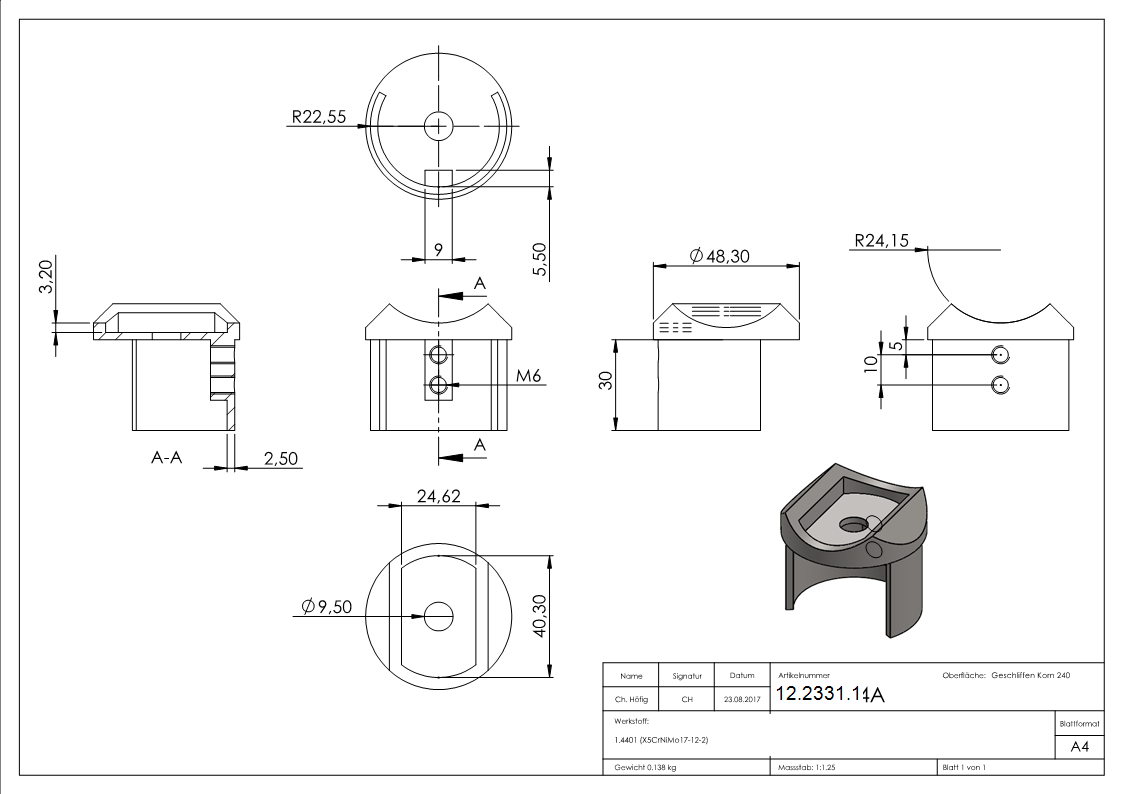 Adapter - fuer Nutrohr Ø 48-3 mm - V4A-12-2331.1