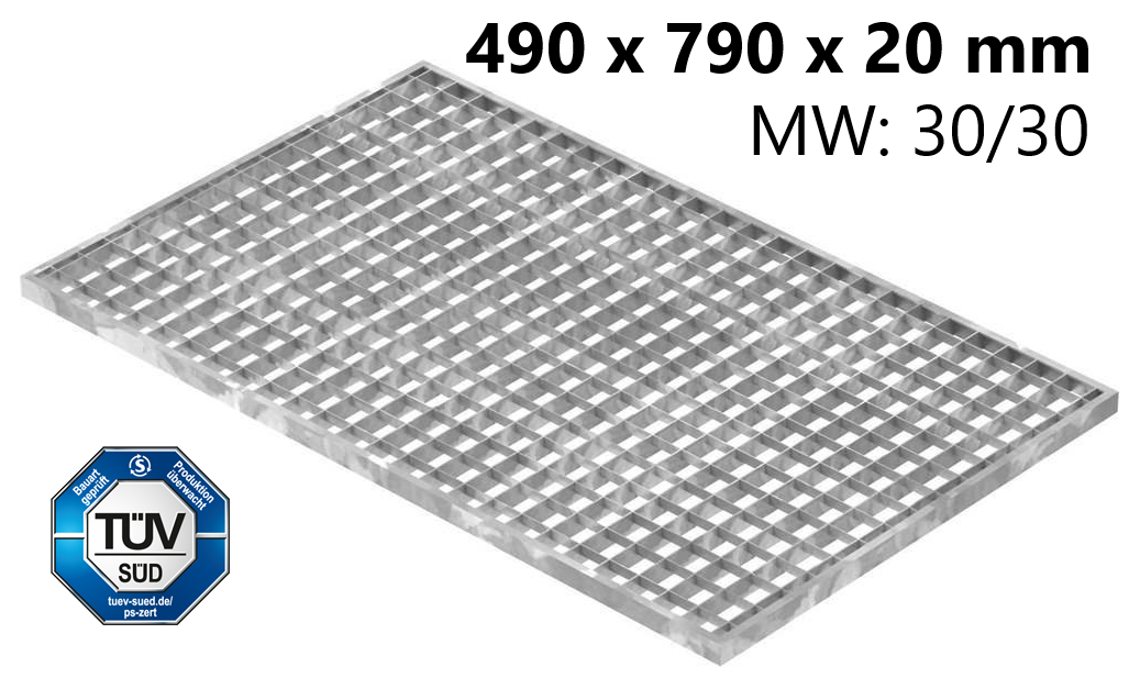 Lichtschachtrost Baunormrost - Masse-  490x790x20 mm 30-30 mm - aus S235JR -St37-2- im Vollbad feuerverzinkt-23-49793020.7