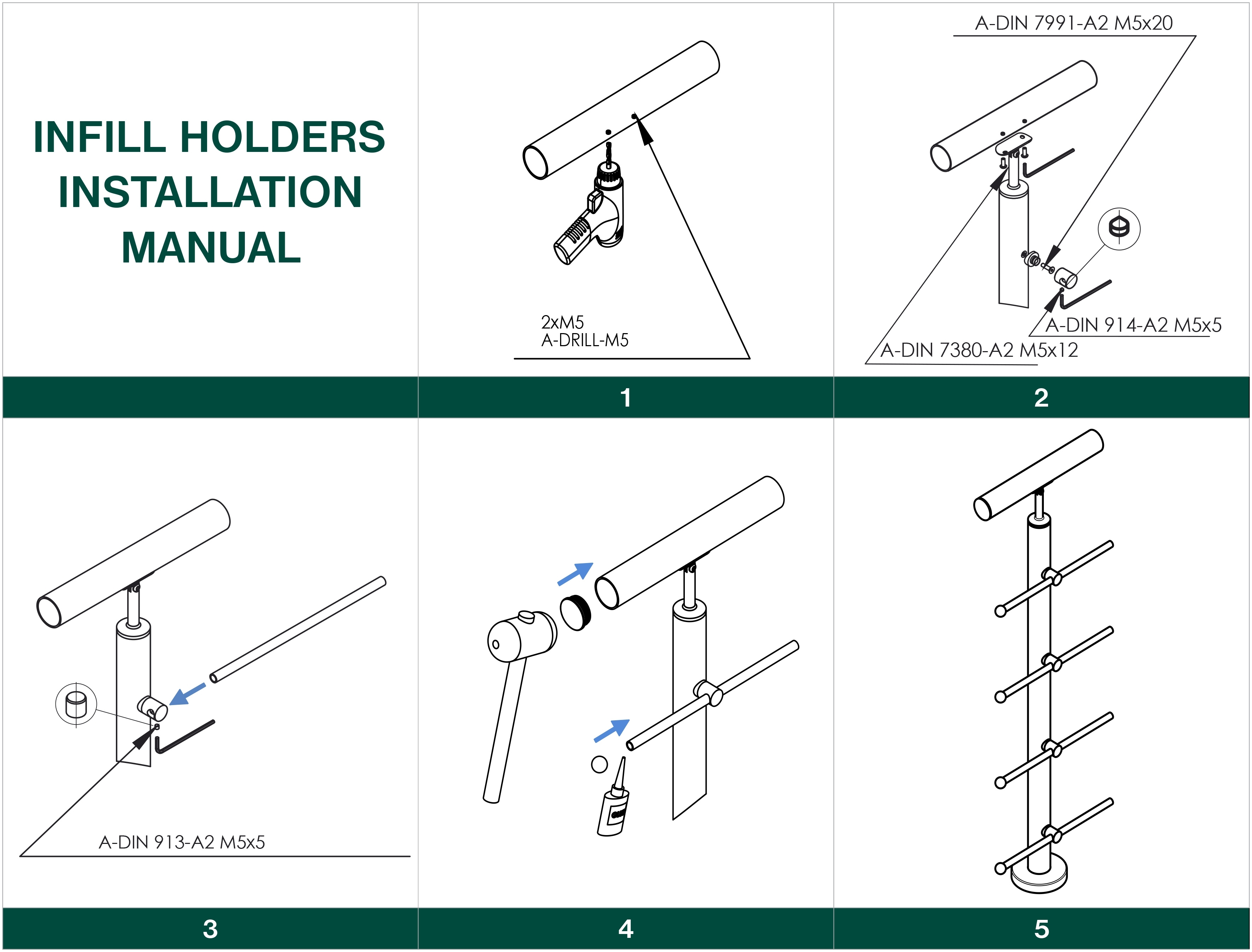 Fuellstabhalter Edelstahl V2A fuer Pfosten Ø 42-4 mm- Fuellung Ø 12 mm- einstellbar SET5-89-11A0830042SET5-A.4
