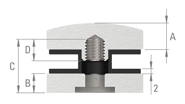 Glaspunkthalter Ø 40 mm- V2A- Anschluss- Rohr Ø 42-4 mm-88-1160231.240