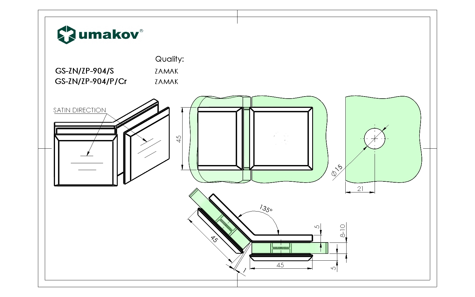 Glashalter- Zamak- 135°- T 8-10 mm-89-11GSZNZP904PCR-A.4