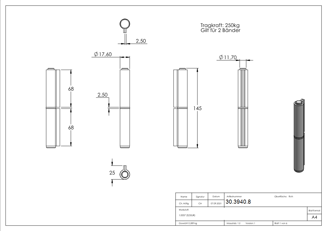 Anschweissband - 2-teilig - Tragkraft- 450kg - massiv - Stahl S235JR- roh-30-3940.8