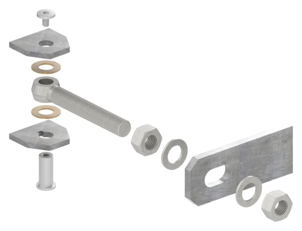 Charnière de portail M24 | réglable | patte à trous oblongs | acier (brut) S235JR
