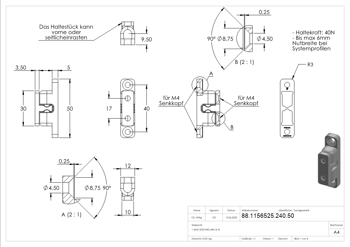 Kugelschnaepper mit Haltekraft 40N- V2A-88-1156525-240.50