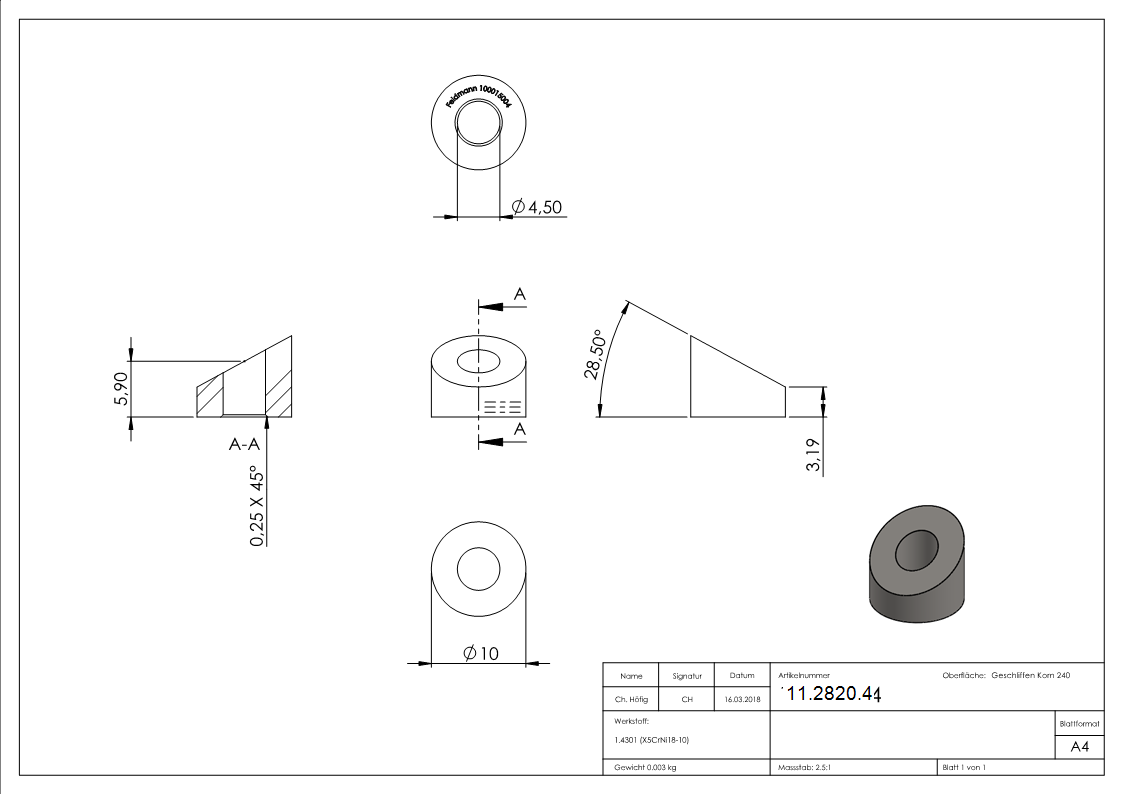 Formanschluss - fuer flachen Anschluss - Gewinde M4 - V2A-11-2820.4
