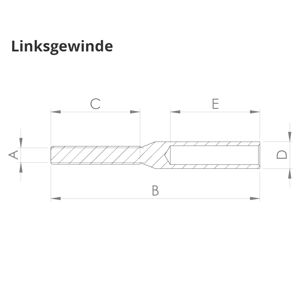 Gewindeterminal mit Aussengewinde - Linksgewinde - Fuer Seil von Ø 3 mm bis Ø 8 mm - V2A-11.2965