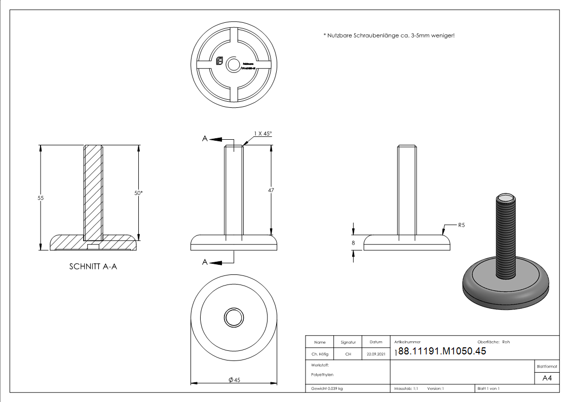 Bodenausgleichsschraube M10 x 50-88-11191-M1050.45