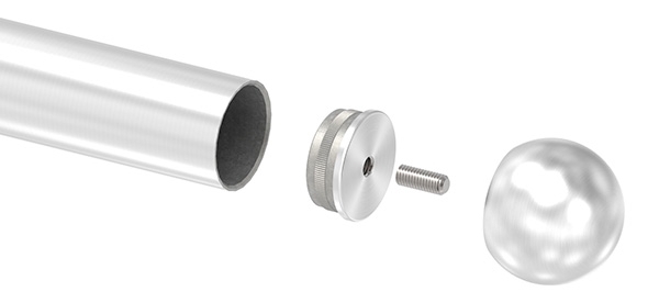 Abschlusskugel Edelstahl V2A fuer Rohr Ø 60-3 mm- Kugel Ø 85 mm- hohl- M8- Korn 240-88-1150283.240H
