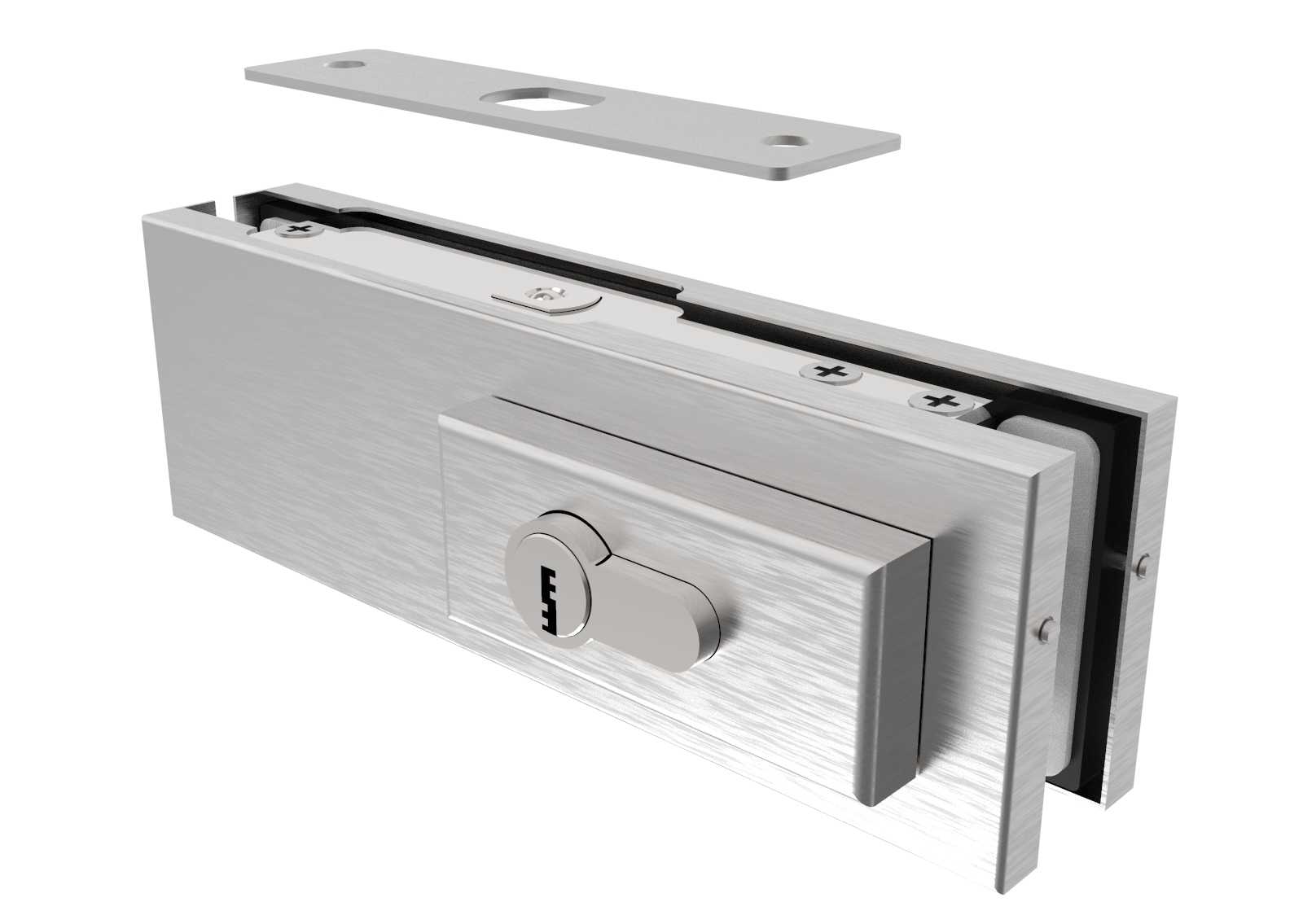 Glastuer Bodenschloss PZ fuer 10-12mm Glas- Edelstahl AISI 304 geschliffen-89-11GS304ZP814S-A.4