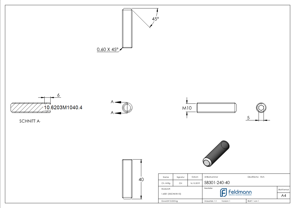 Gewindestift M10 x 40 mm- V2A-10-6203M1040.4