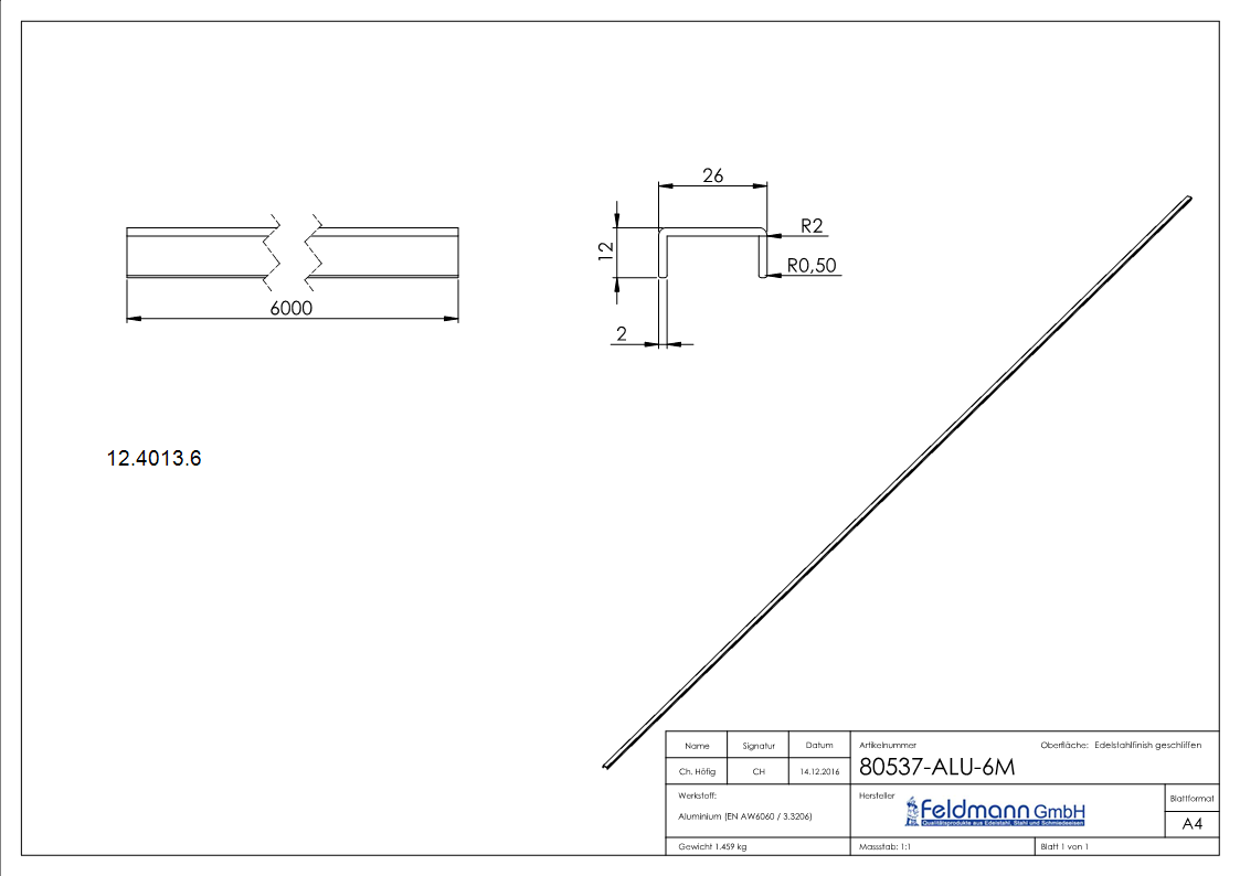 protection des bords | dimensions : 26x12x2 mm | longueur : 6000 mm | aluminium elox. E4/EV1