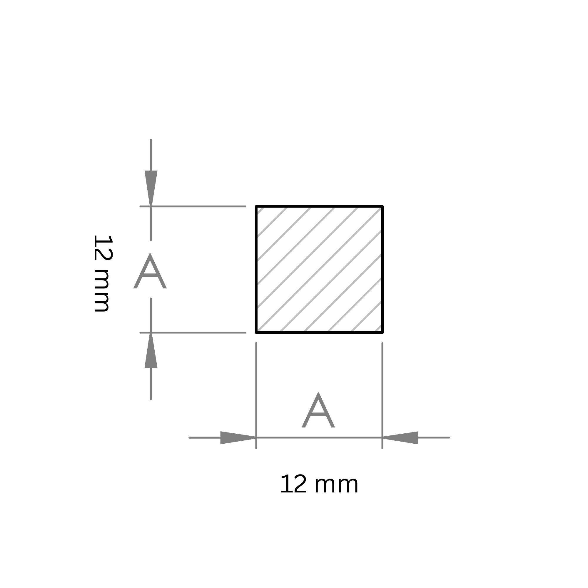 Vierkantmaterial - Masse- 12x12 mm - Laenge- 6000 mm - Stahl S235JR- roh-30-2150.8
