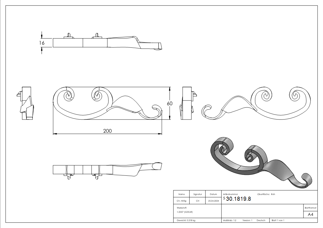Schwerbarock - links - Masse- 60x200 mm - Stahl S235JR- roh-30-1819.8