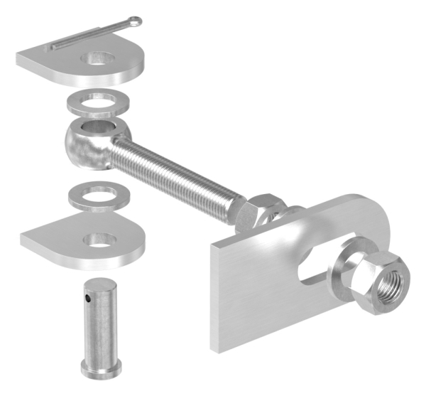 Charnière de portail réglable à 180°, filetage M16, V4A