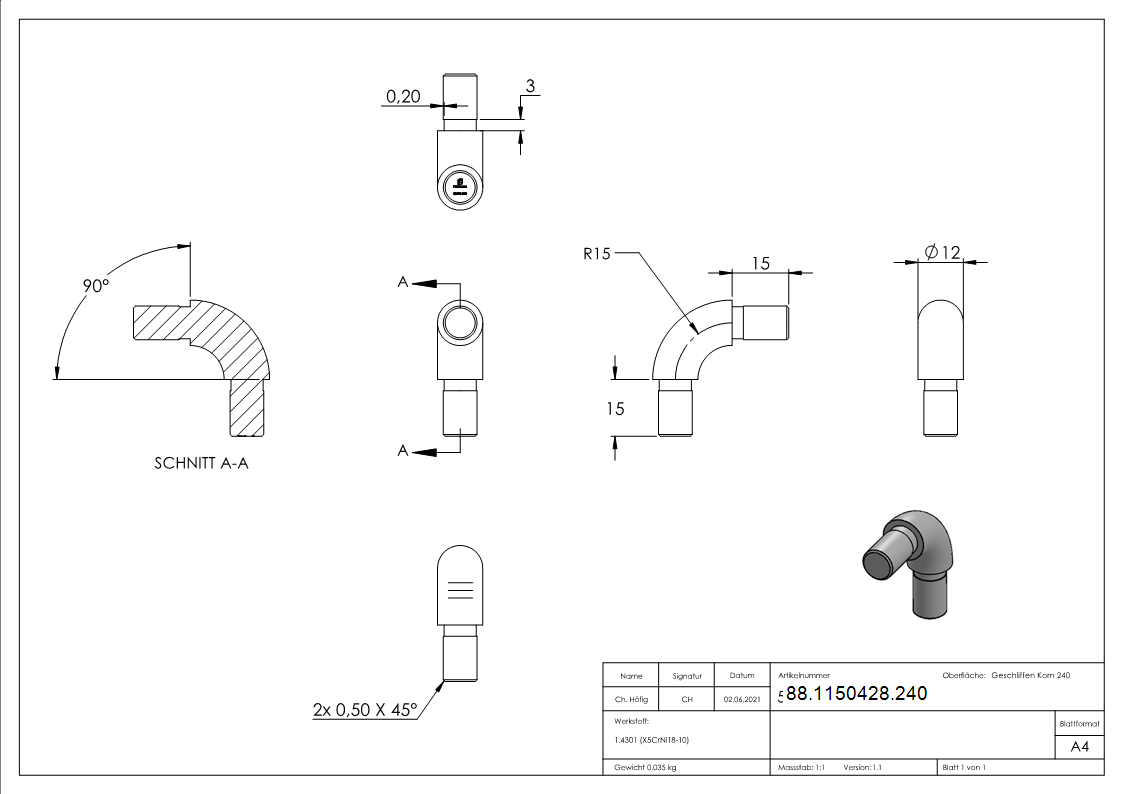 Raccord à 90° pour tuyau 12,0 x 1,5mm