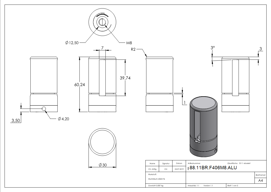 Support de base Brenk pour barres plates 40 x 6mm, ALU