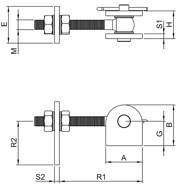 Charnière de portail | M12 | 180° | réglable | V2A