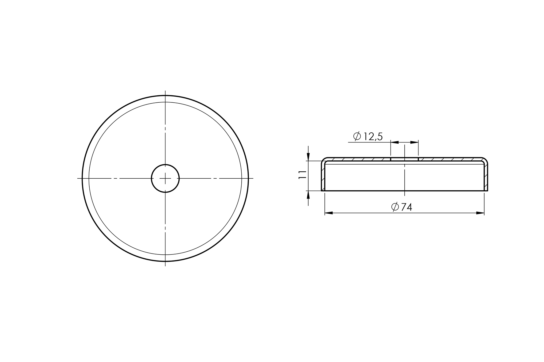 Rosette de couverture | dimensions : Ø 74x11 mm | pour tube rond : Ø 12 mm | V2A