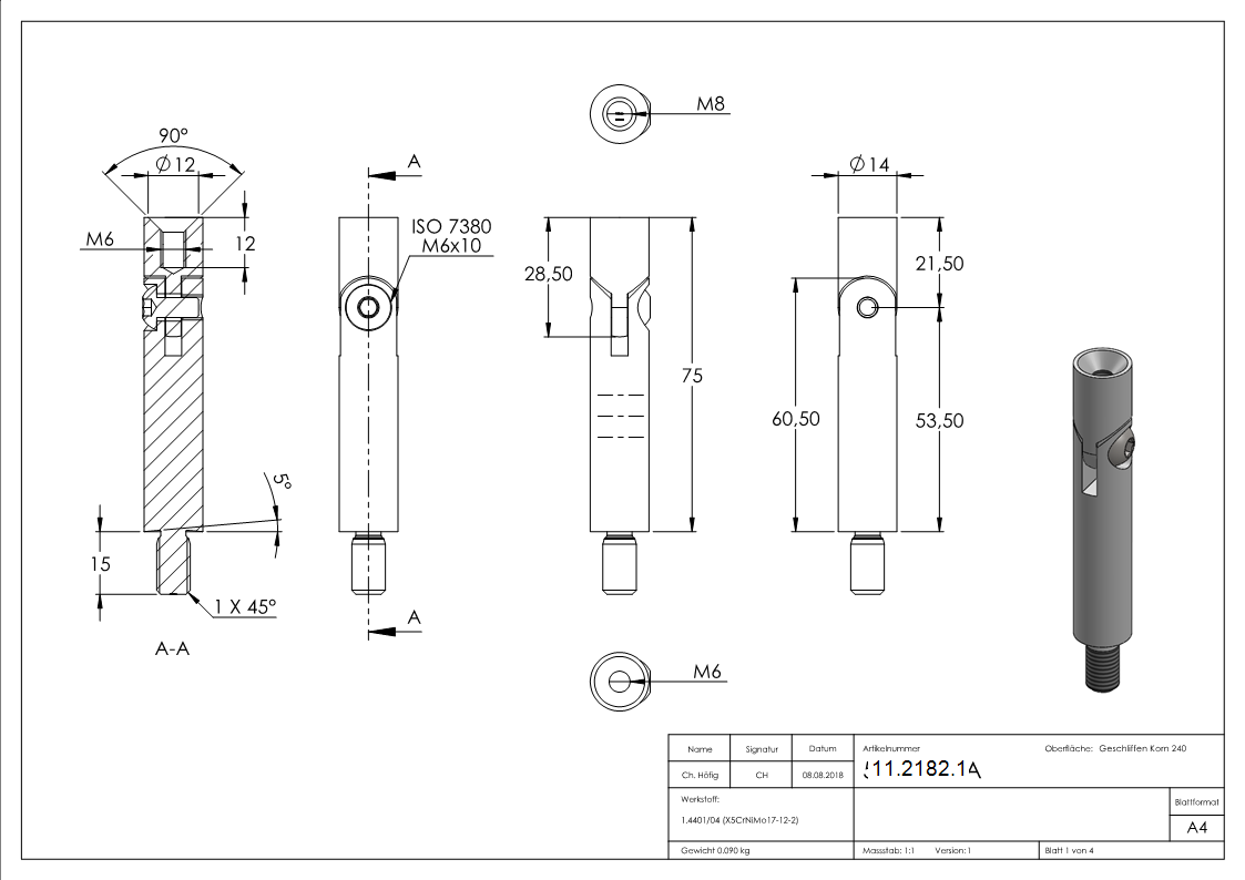 Dimensions de la goupille : 76x14 mm | avec joint | filetage extérieur - et intérieur | V4A