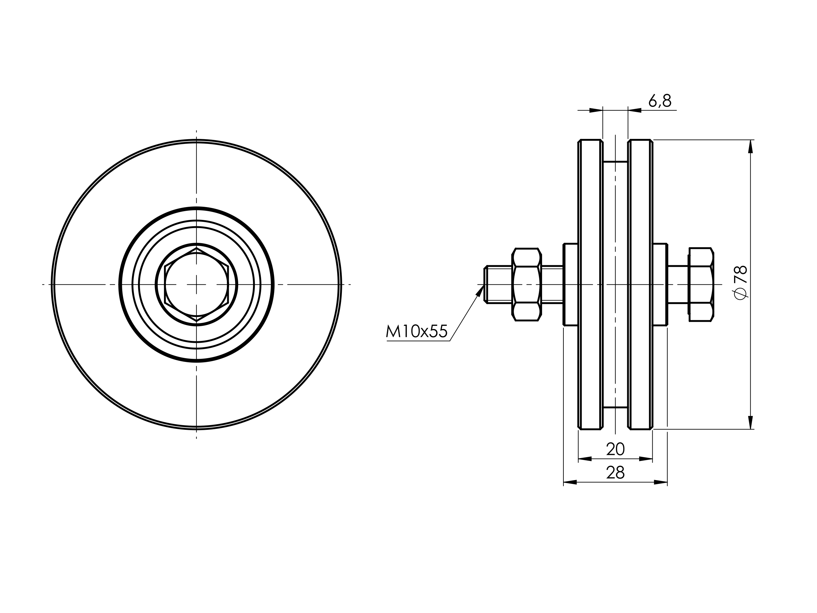 Schiebetorrolle Stahl verzinkt Ø 80 mm mit H-Rille fuer 300 kg-89-11H06H80C-A.4