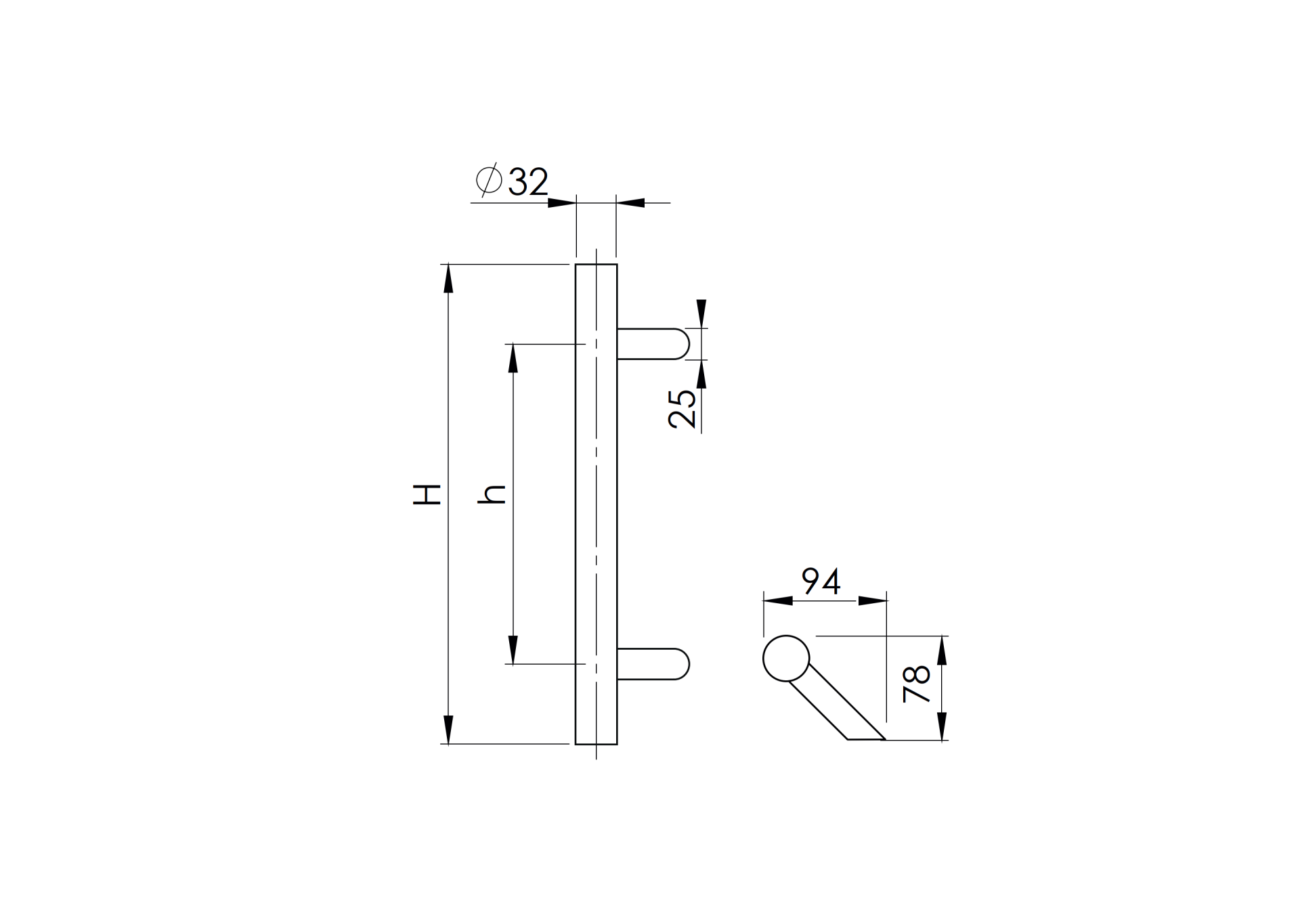 FeNau Glastuergriff Edelstahl AISI 316 - Ø 32mm - H 1000mm - Griff 700mm-89-11GS316M1321000S-A.4