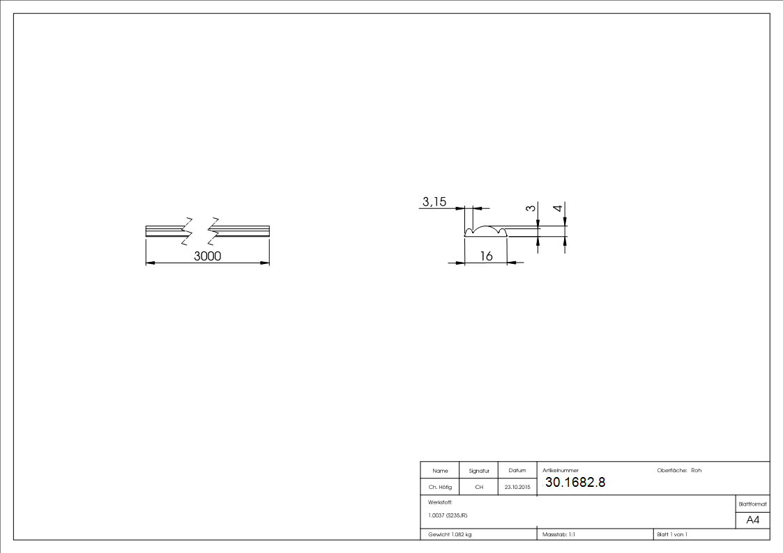 Bundmaterial - Material- 16x4 mm - Laenge- 3000 mm - Stahl S235JR- roh-30-1682.8
