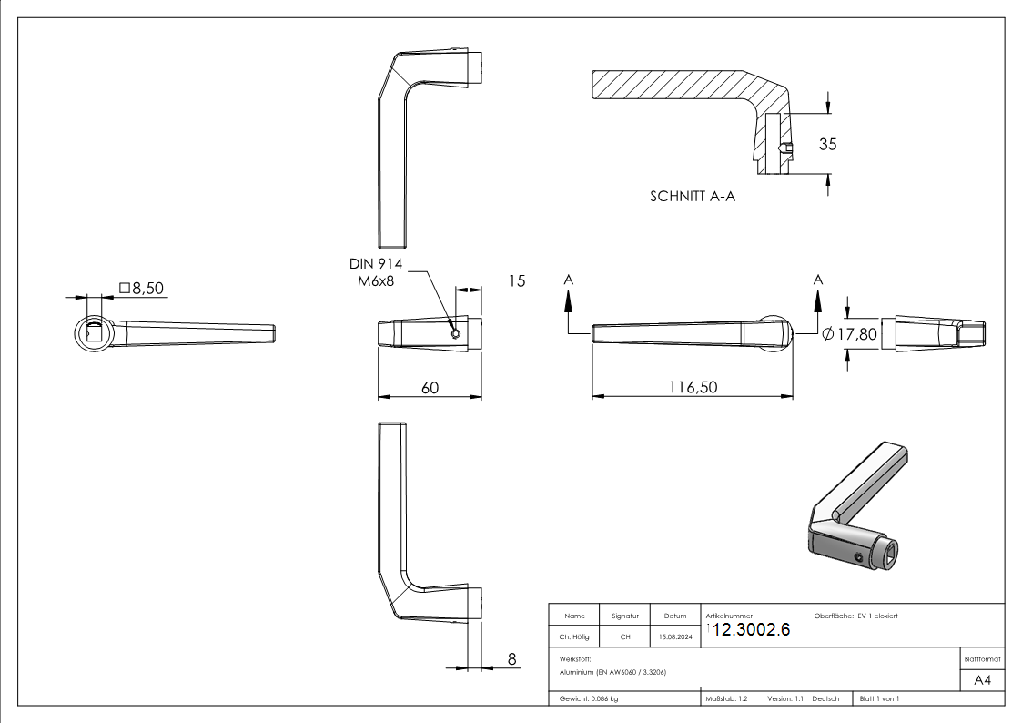 Alu-Tuerdruecker gerade-12-3002.6