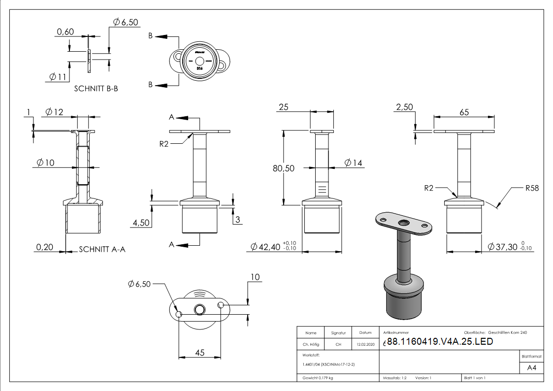 Fiche avec broche pour main courante LED