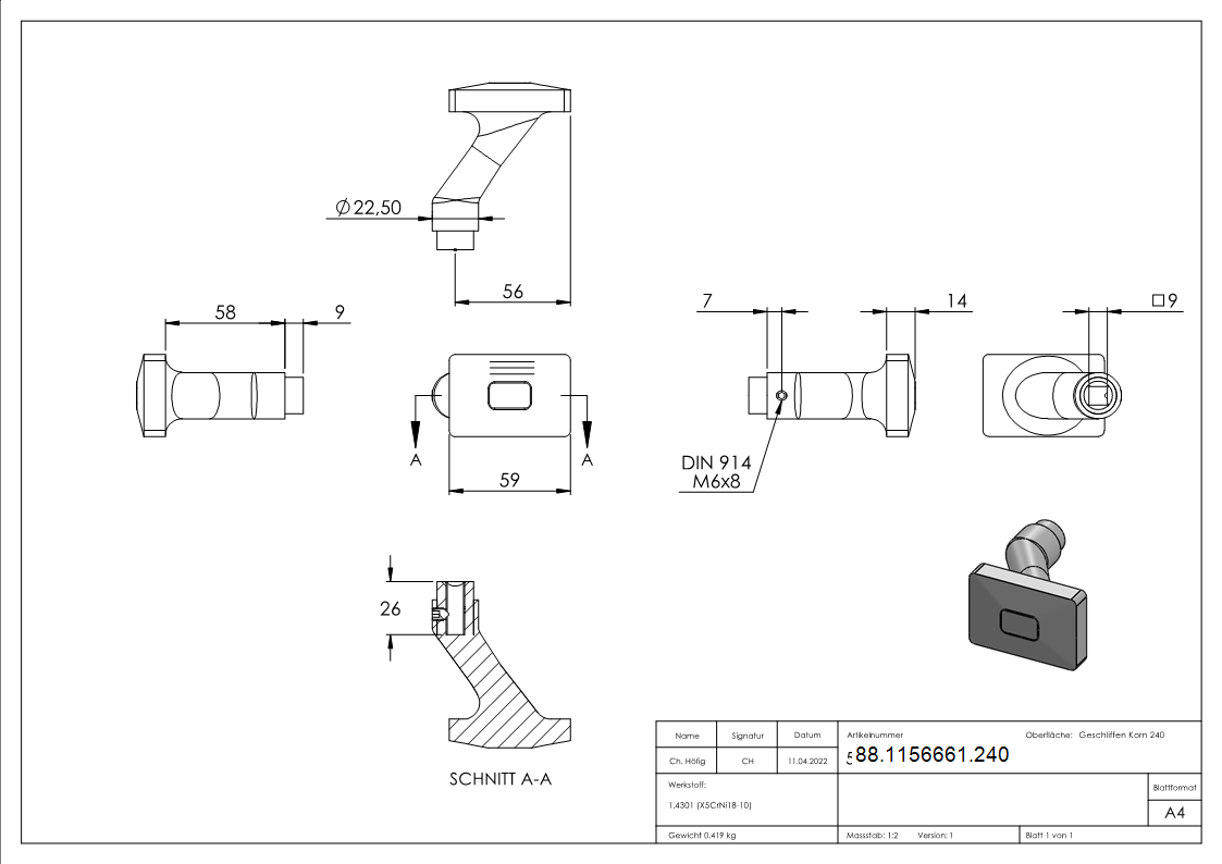 Tuerdruecker Edelstahl V2A gekroepft eckig-88-1156661.240