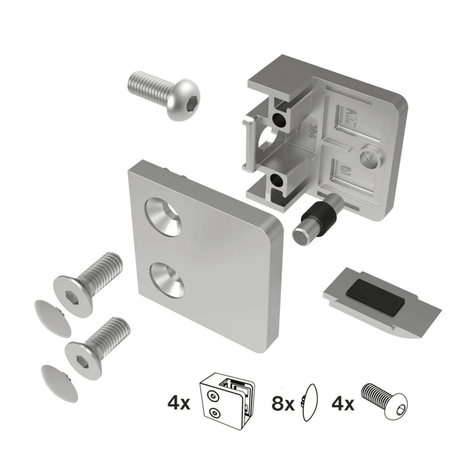 Glasklemme Modell 230P- 4er Set inkl- Gummi- Anschluss flach oder Ø 42-4 mm- V2A- V4A- Zink- Schwarz-18-MODELL230P-1-7.11