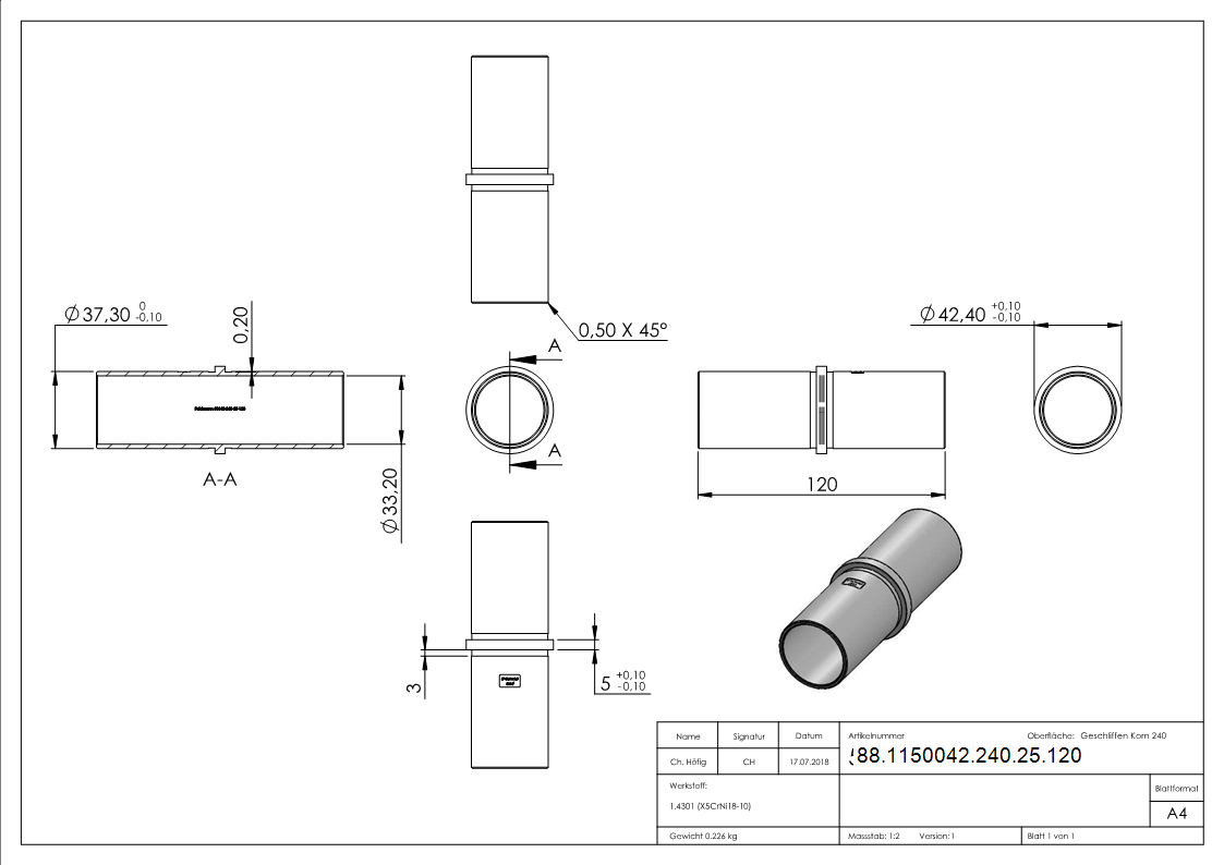 Connecteur pour tuyau 42,4 x 2,5mm