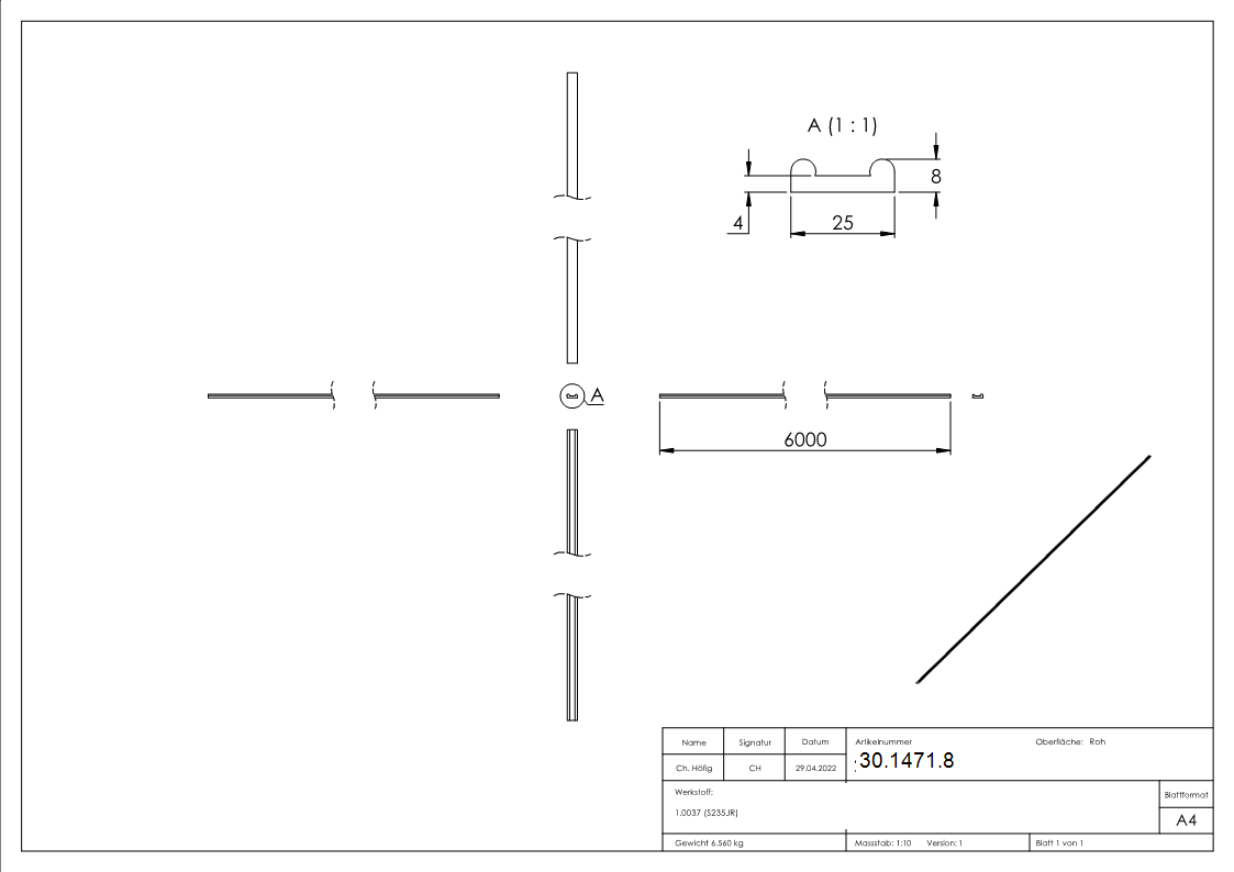 Hespeneisen 25x8x4 mm Profilstahl 6000mm S235JR Langmaterial-30-1471.8
